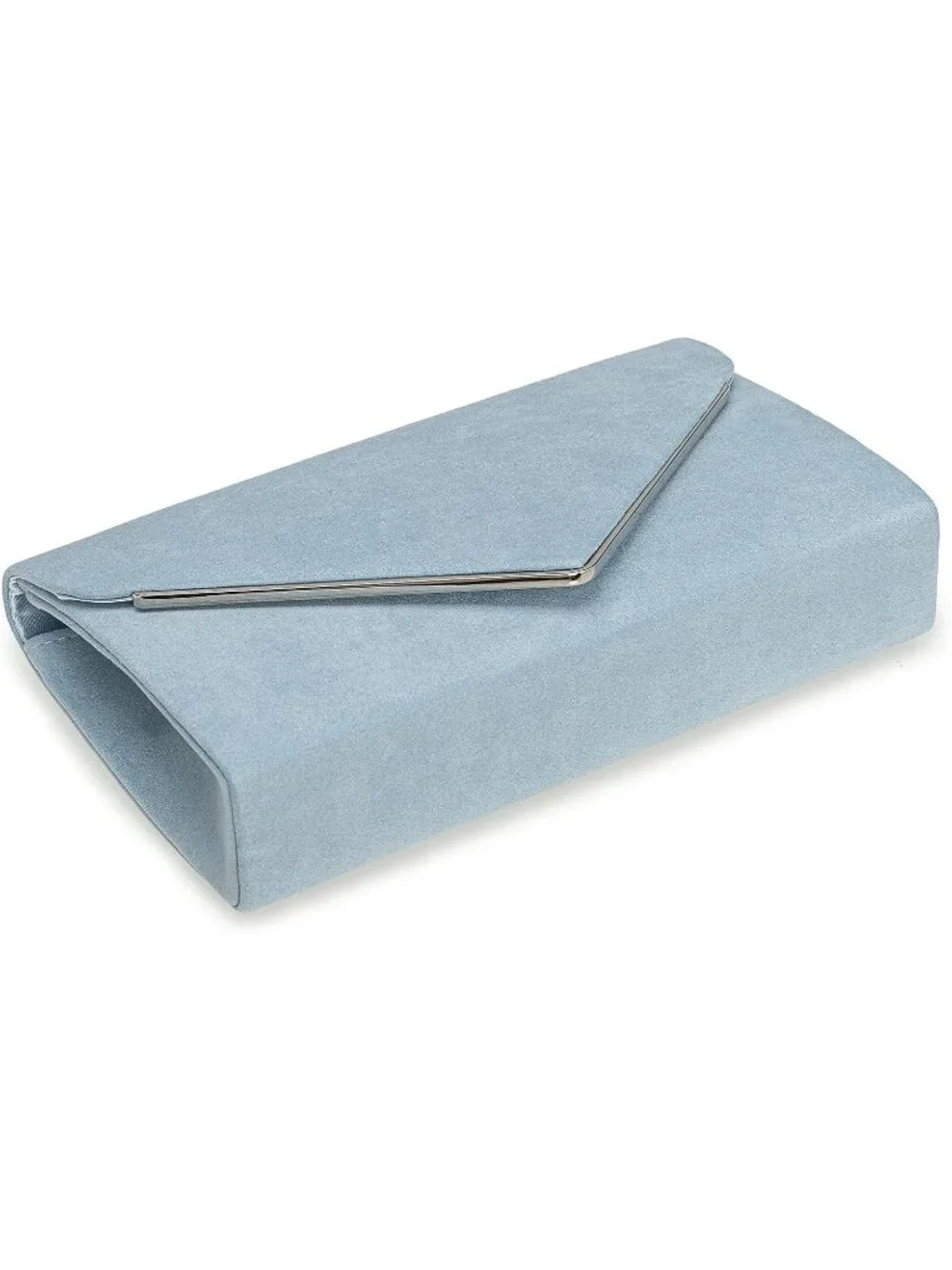 👜 Women's Light Blue Faux Suede Clutch Bag Elegant Metal Binding Evening Purse
